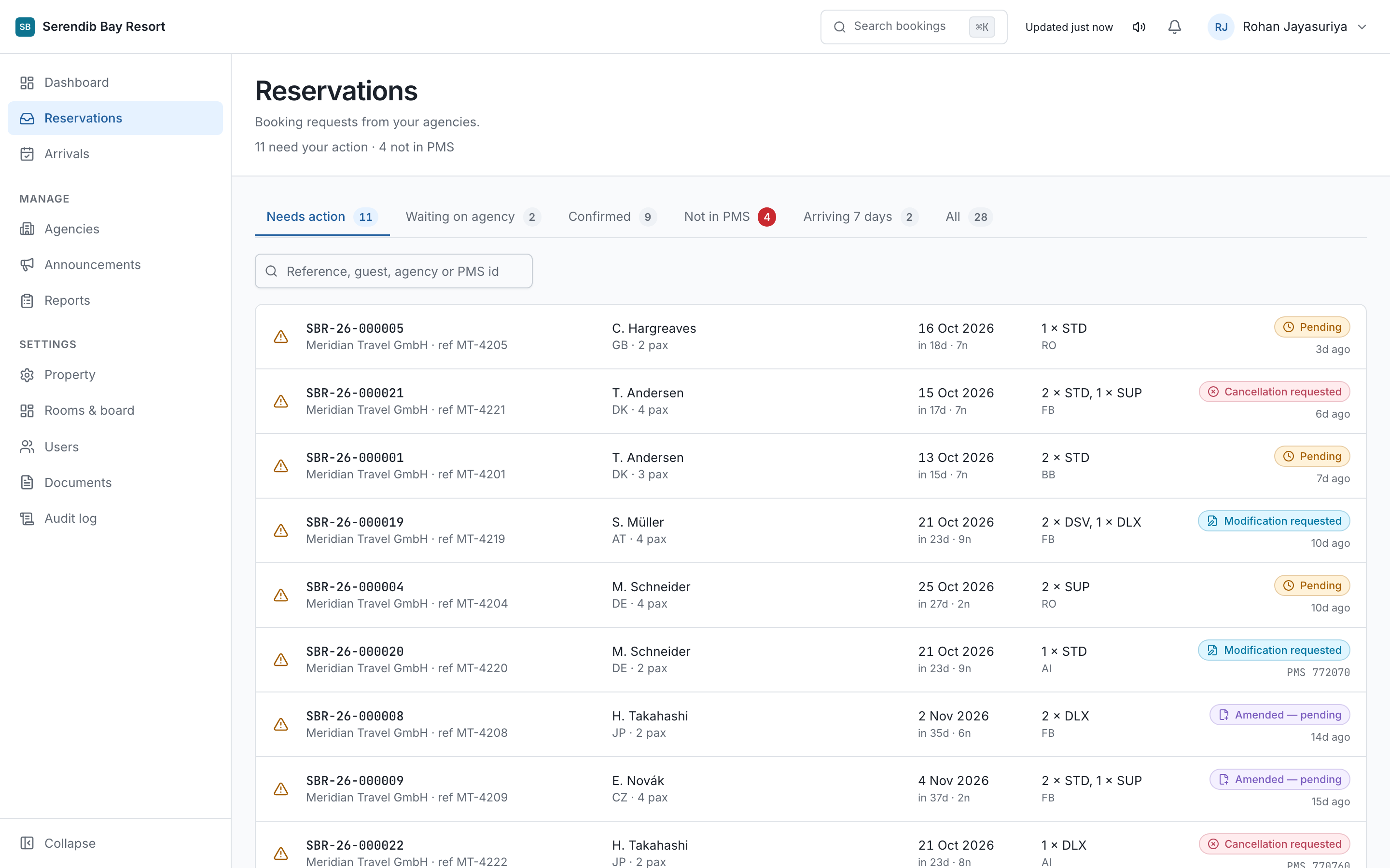 The reservations inbox
